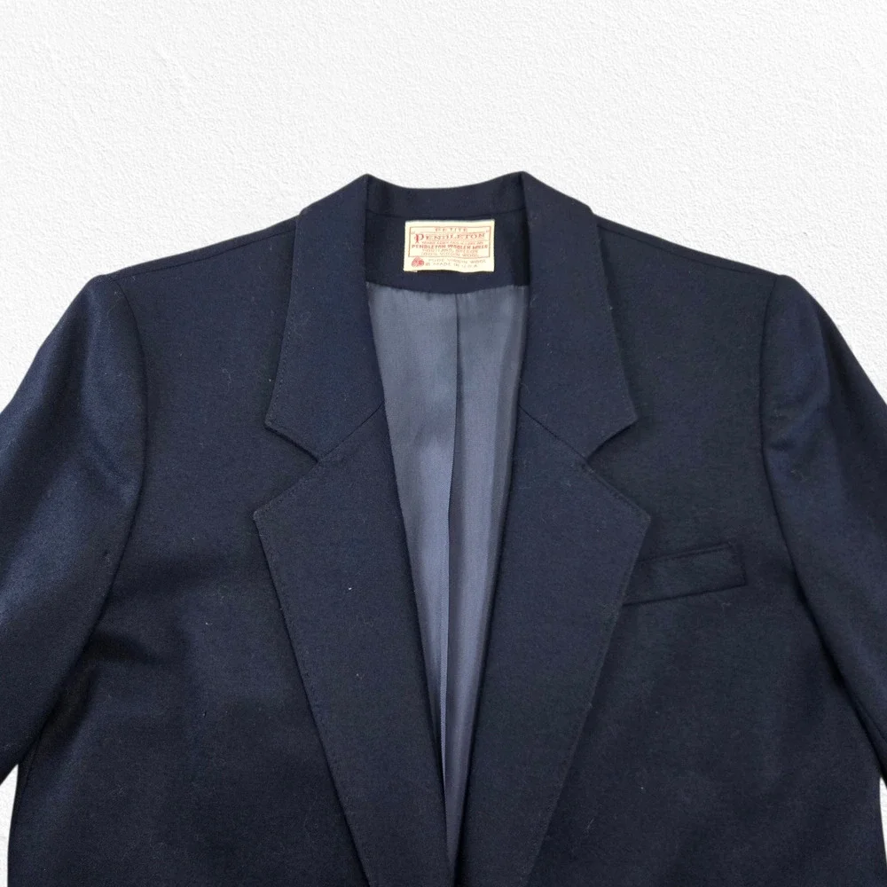 Vintage 1980s Pendleton Navy Wool Blazer Minimalist Officecore Size 6 Petite